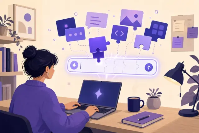 Minh họa viết prompt: người dùng ghép các khối thành phần vào ô nhập lệnh AI