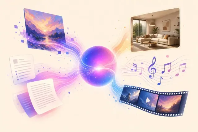 Minh họa AI tạo sinh: quả cầu ánh sáng tạo ra tranh vẽ, ảnh nội thất, âm nhạc, video và văn bản